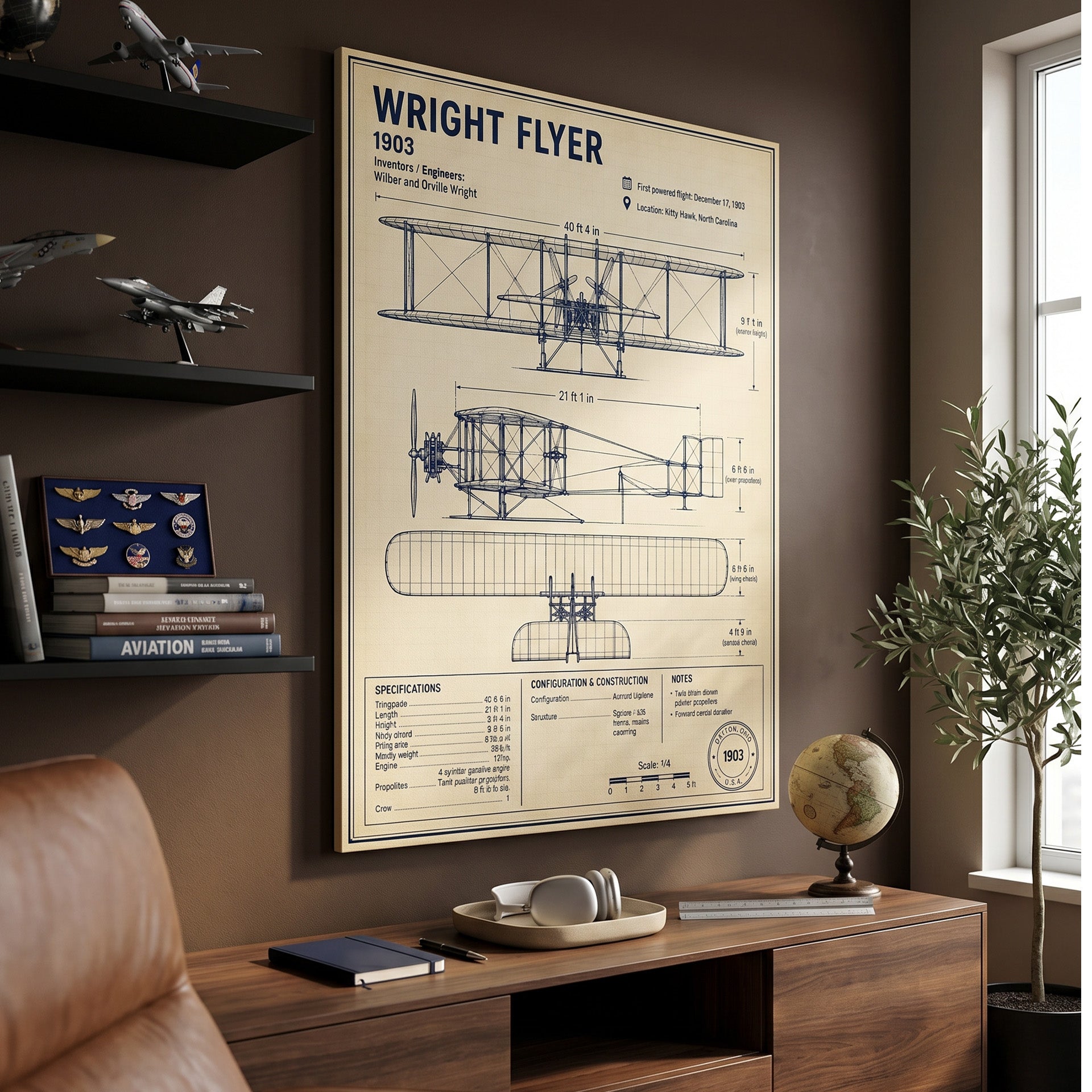 Wright Flyer Blueprint - Official IKONICK Canvas Art